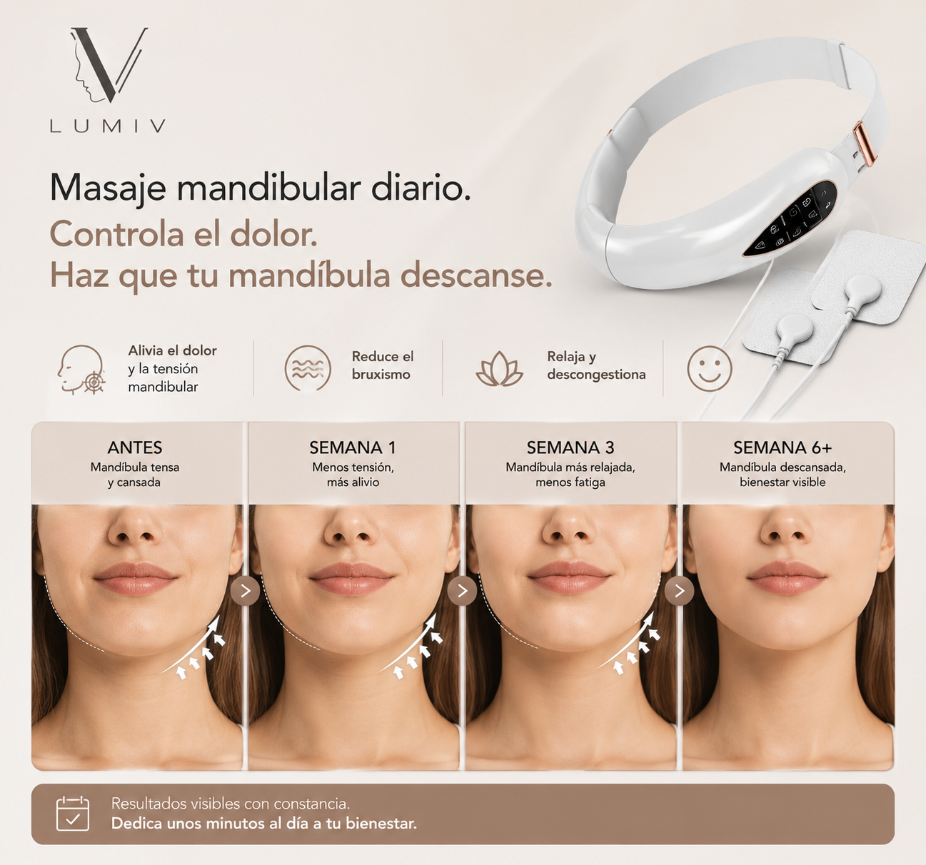 Masajeador Facial EMS Reductor de Papada | Definidor de Mandíbula en V | Lifting sin Cirugía